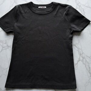 Zara Black Ribbed Crew Neck Tee